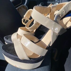 Guess Cream and Black Platform Heels